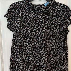 Floral Black Blouse with Ruffle Sleeves